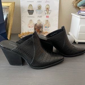 black snakeskin mules